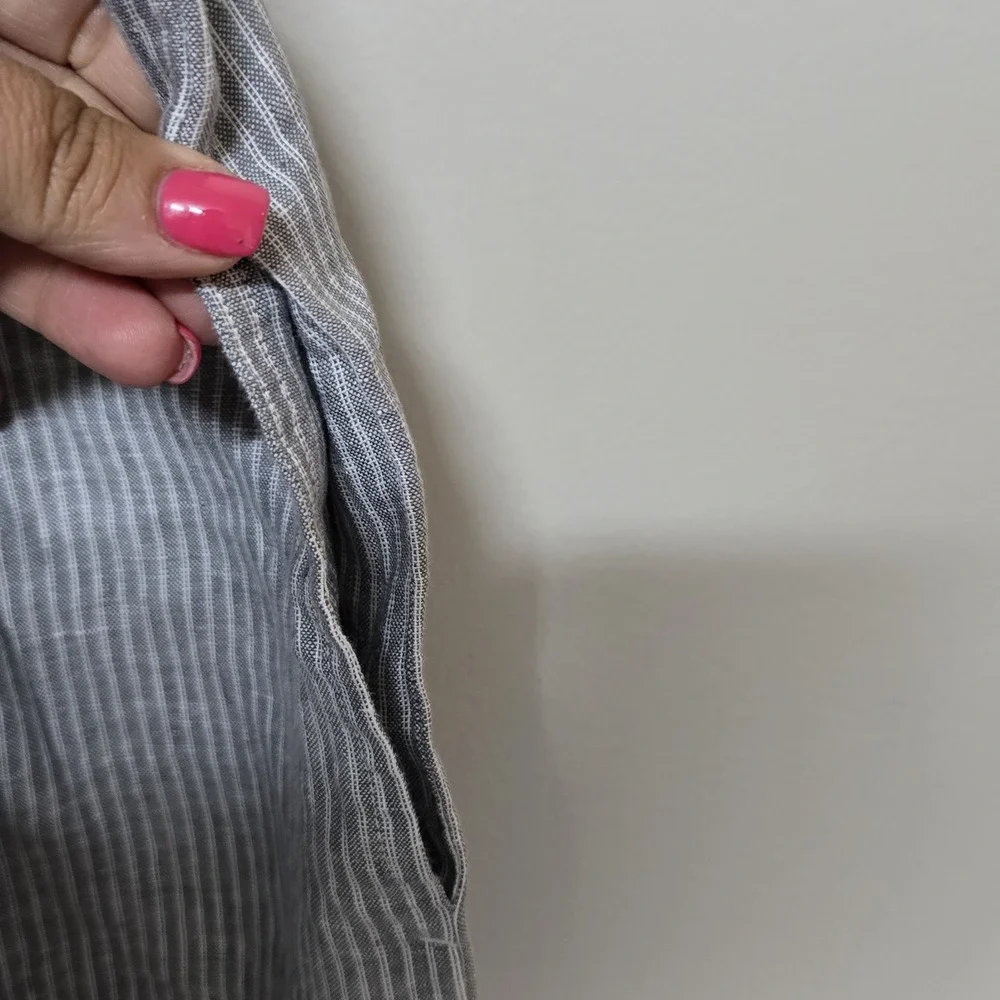 Everlane Women's Linen Jumpsuit Sz 14 Gray White Stripe Tie Waist Sleeveless NWT